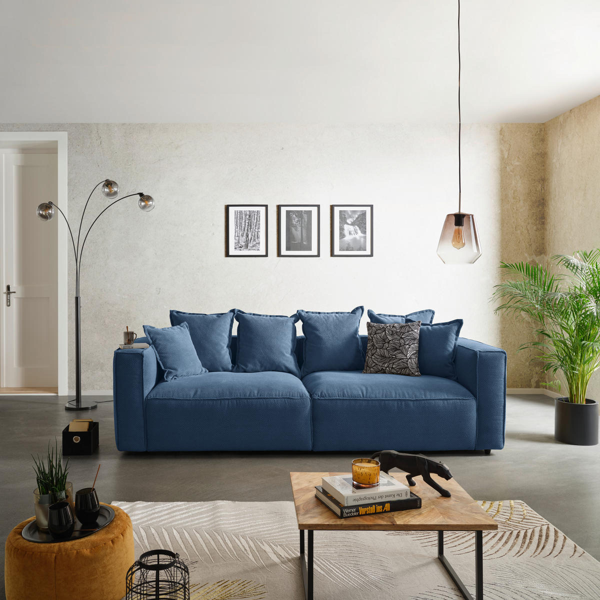 BIGSOFA in Mikrofaser Dunkelblau  - Schwarz/Dunkelblau, Modern, Textil (280/72/109cm) - MID.YOU