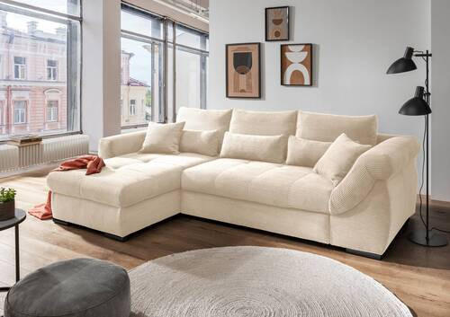 ECKSOFA in Cord Beige  - Beige/Schwarz, Modern, Holz/Textil (188/302cm) - MID.YOU