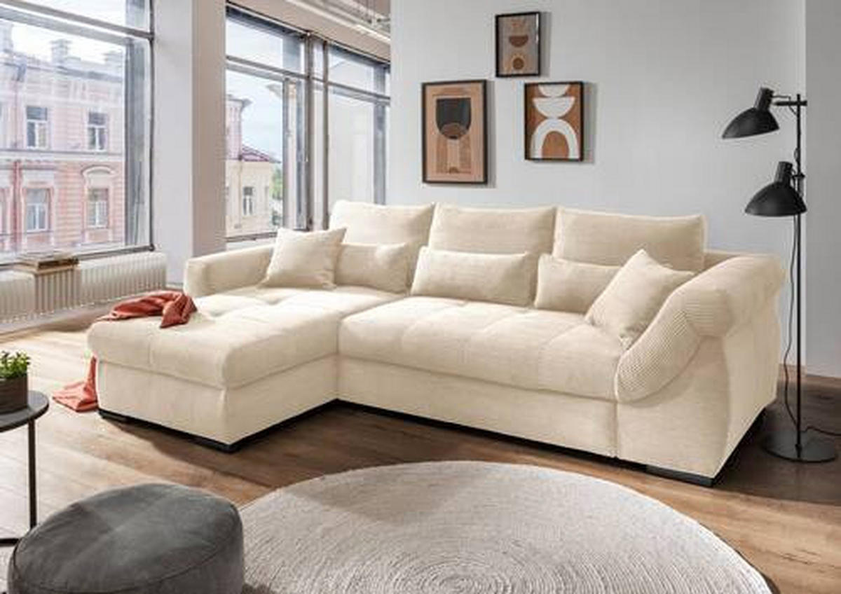 ECKSOFA in Cord Beige  - Beige/Schwarz, Modern, Holz/Textil (188/302cm) - MID.YOU