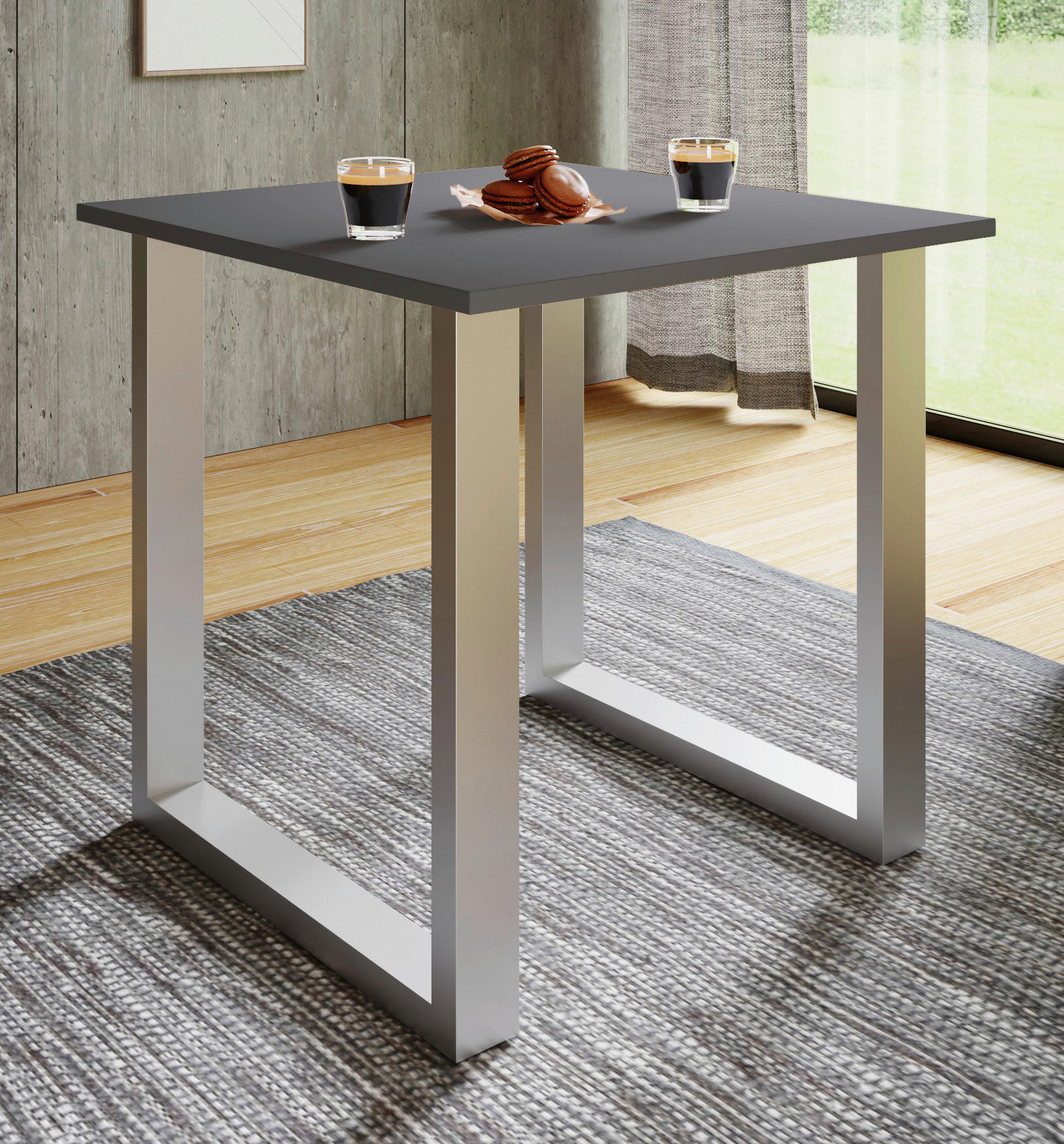 ESSTISCH Anthrazit, Silberfarben  - Anthrazit/Silberfarben, Design, Holzwerkstoff/Metall (80/80/76cm) - MID.YOU