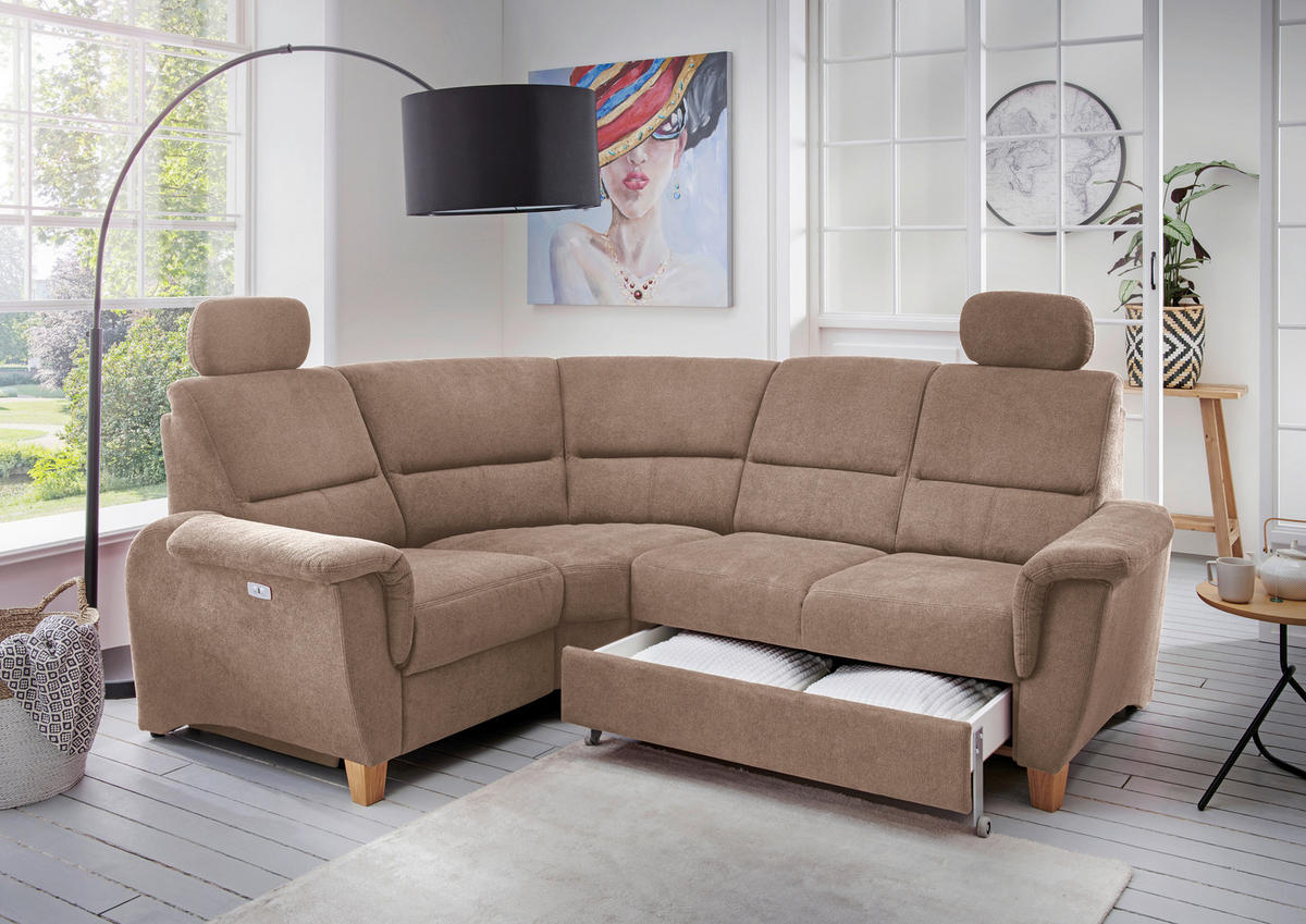 ECKSOFA in Struktur Hellbraun  - Wildeiche/Hellbraun, Konventionell, Holz/Textil (186/237cm) - Livetastic