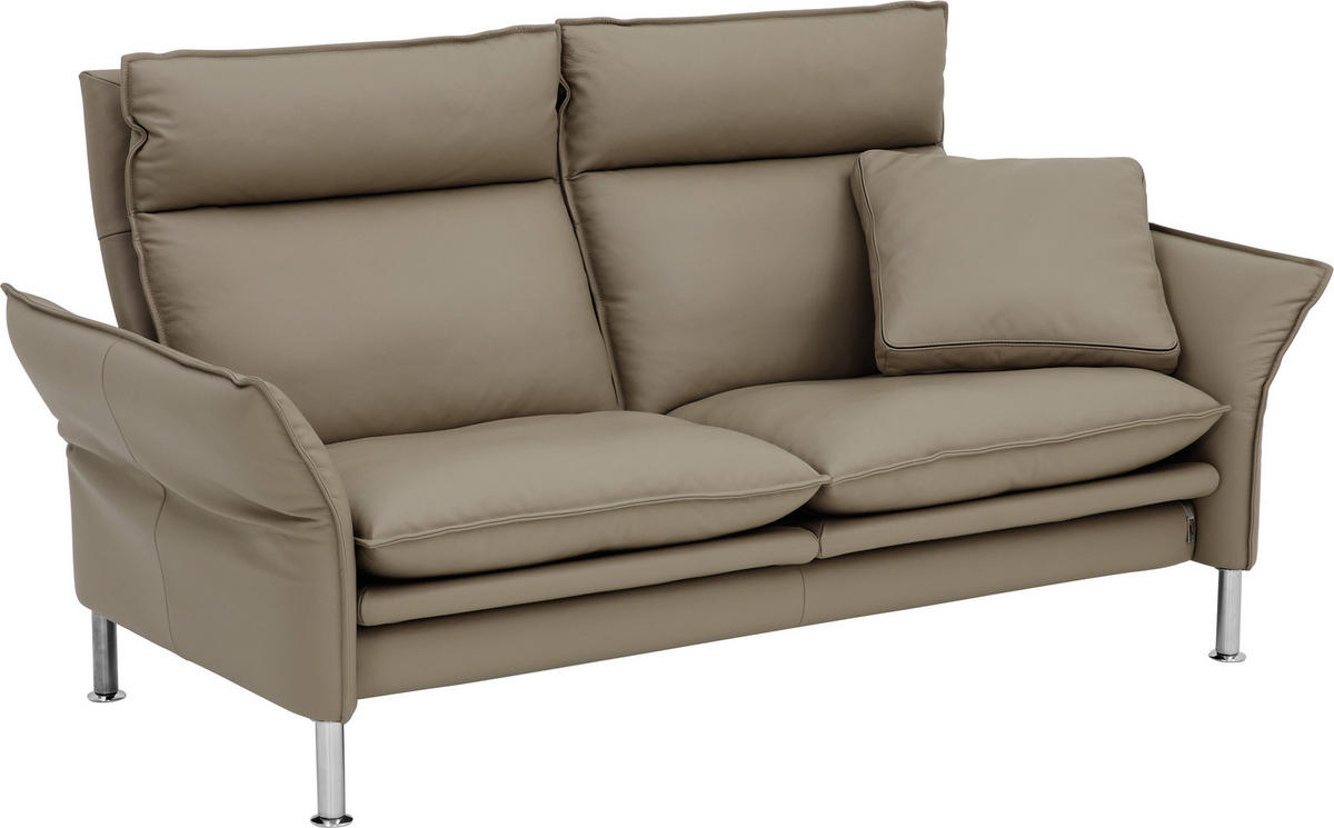2-SITZER-SOFA in Echtleder Grau  - Chromfarben/Grau, Konventionell, Leder/Metall (176/93/120cm) - Erpo