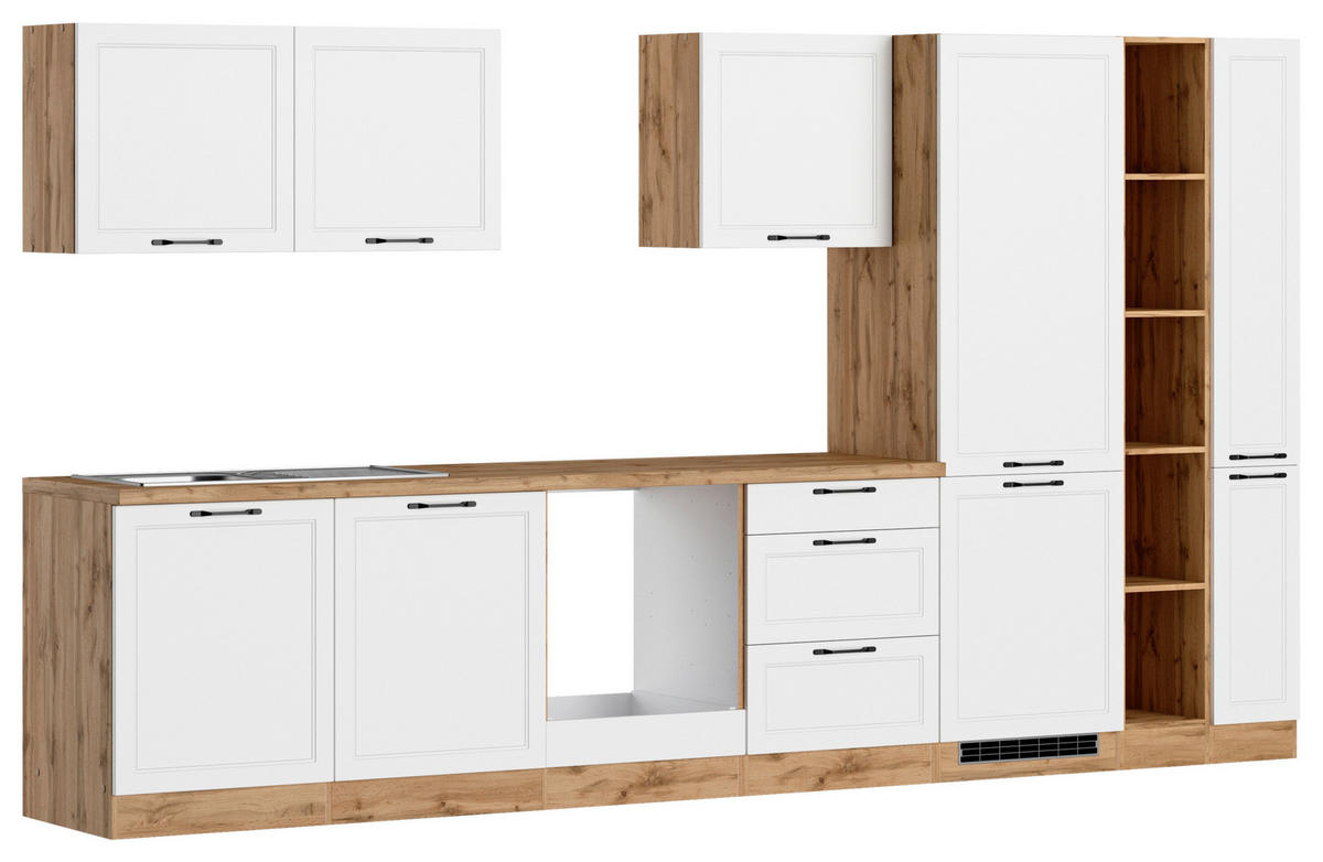 KÜCHENLEERBLOCK 360 cm   in Weiß, Eiche Wotan  - Eiche Wotan/Schwarz, LIFESTYLE, Holzwerkstoff/Metall (360cm) - Held