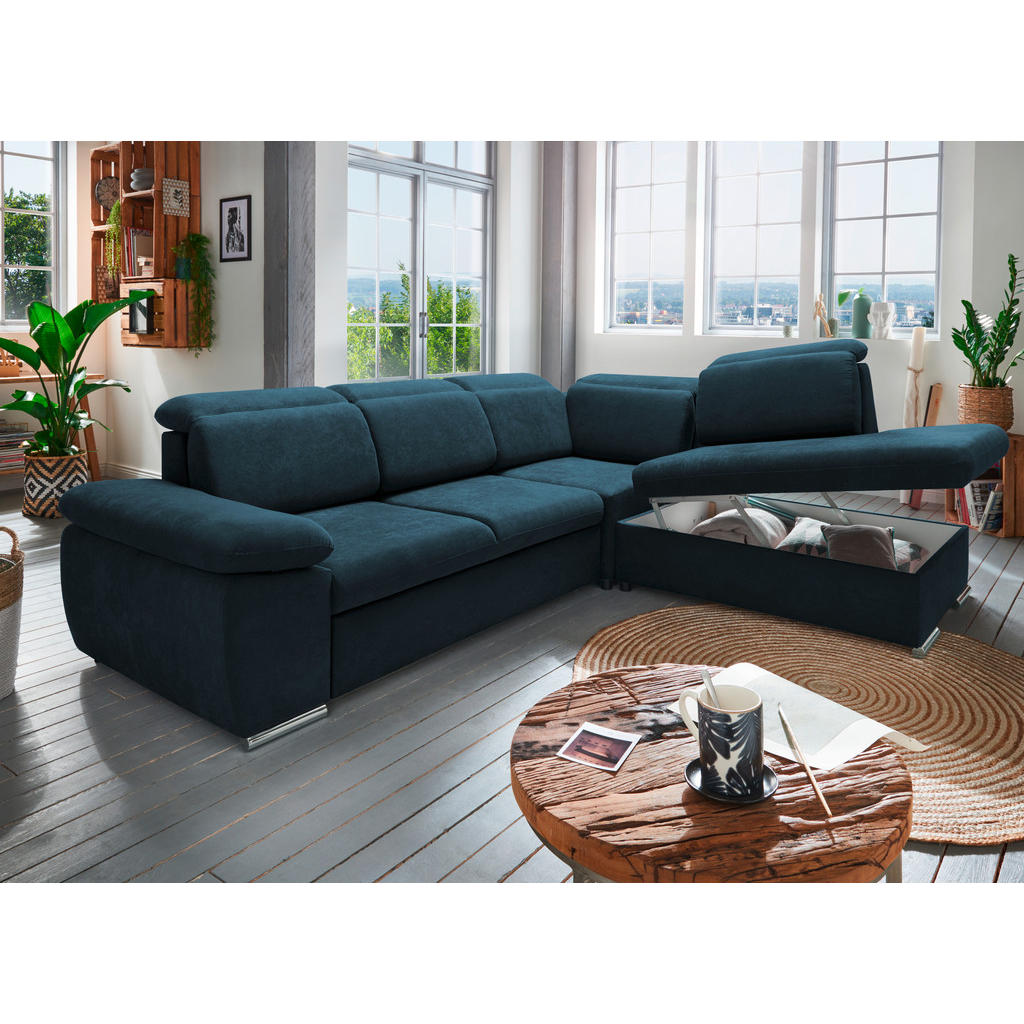 Thumbnail - Livetastic Ecksofa, Dunkelblau, Textil, Uni, 5-Sitzer, Ottomane rechts, 283x228 cm, seitenverkehrt erhältlich, Schlafen ...