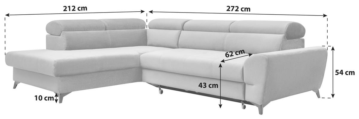 Measurements von MID.YOU ECKSOFA Schwarz Velours.