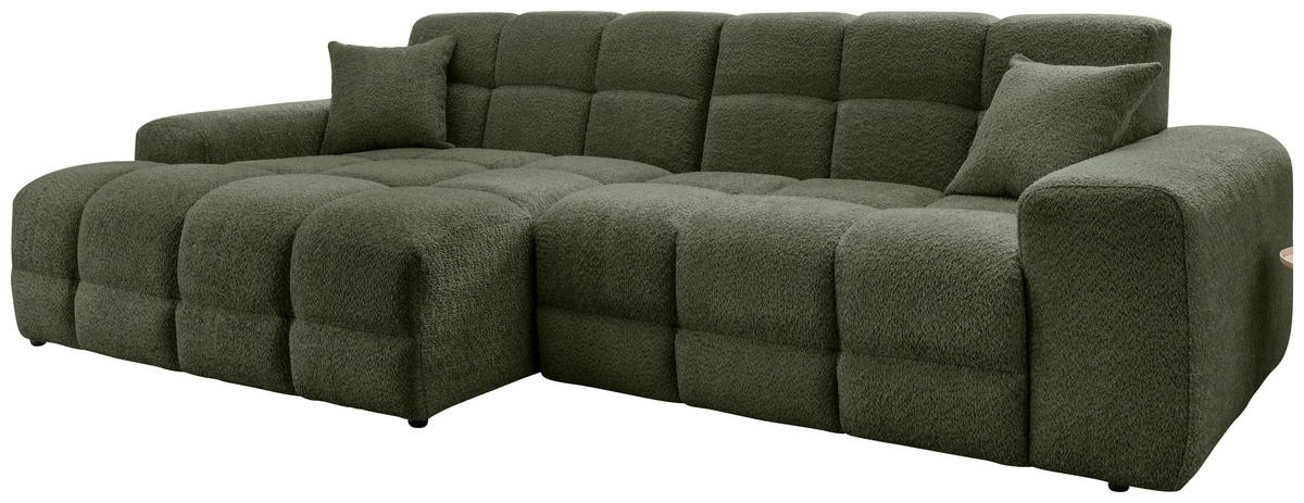 ECKSOFA in Bouclé Dunkelgrün  - Dunkelgrün/Schwarz, Modern, Kunststoff/Textil (152/301cm) - Livetastic