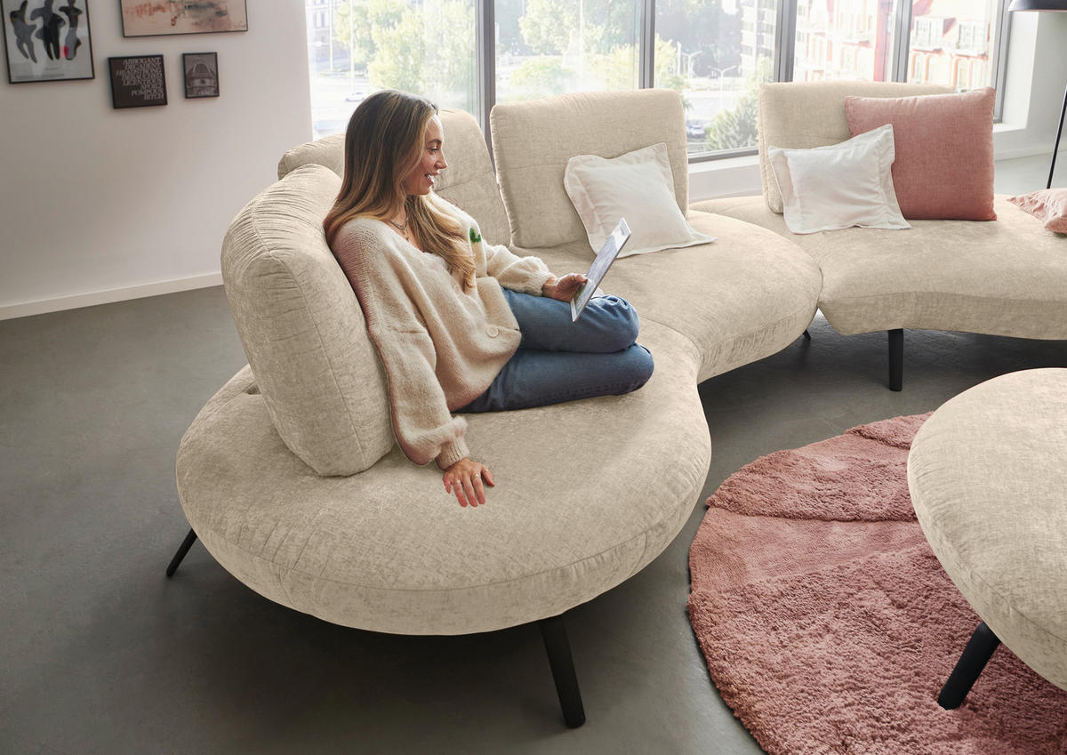 BIGSOFA Flachgewebe Creme  - Creme/Schwarz, Design, Textil/Metall (456/93/138cm) - Moderano