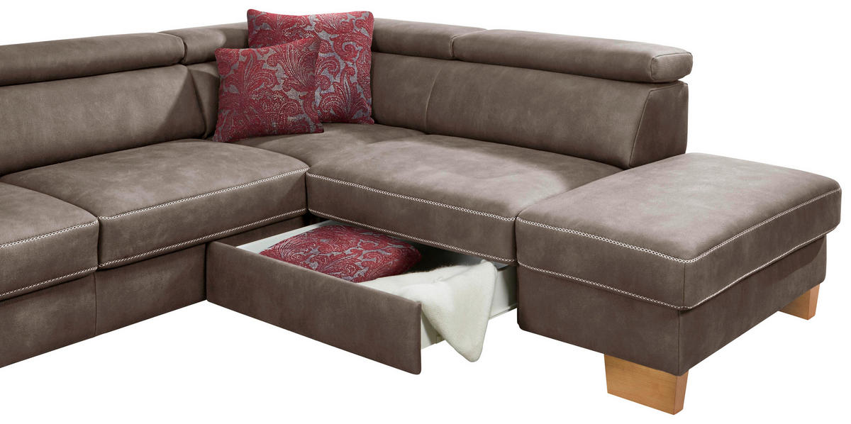 ECKSOFA in Mikrofaser Dunkelbraun  - Eichefarben/Dunkelbraun, Natur, Holz/Textil (273/226cm) - Beldomo System