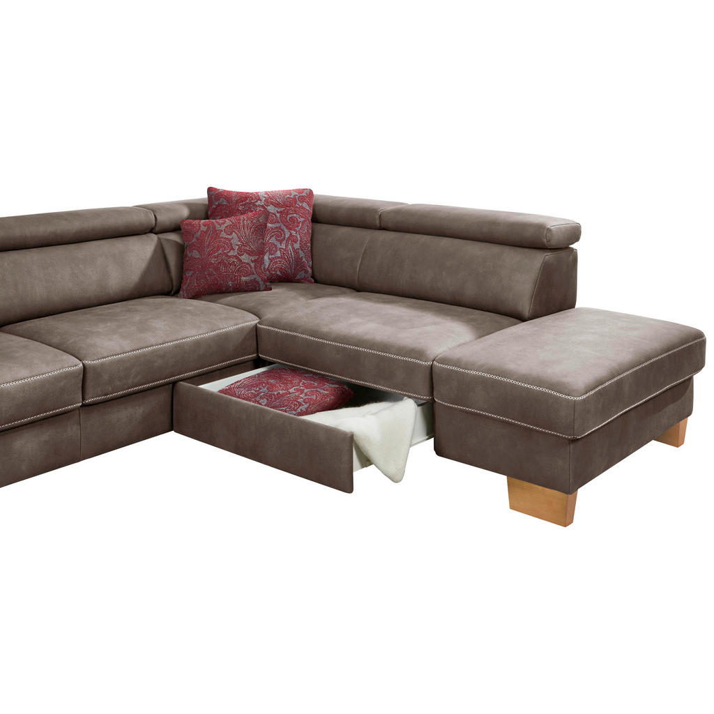 Thumbnail - Beldomo System Ecksofa, Dunkelbraun, Textil, Buche, massiv, 4-Sitzer, Ottomane rechts, L-Form, 273x226 cm, Goldenes M, T...