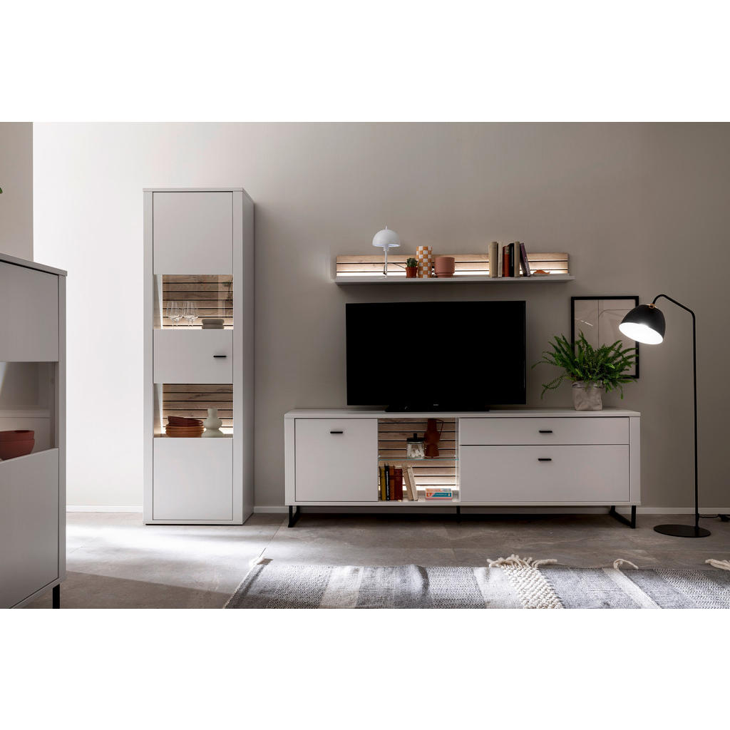 Thumbnail - Stylife Vitrine, Weiß, Eiche, Metall, 4 Fächer, 61x206x37 cm, Typenauswahl, Beimöbel erhältlich, Wohnzimmer, Wohnwände, ...