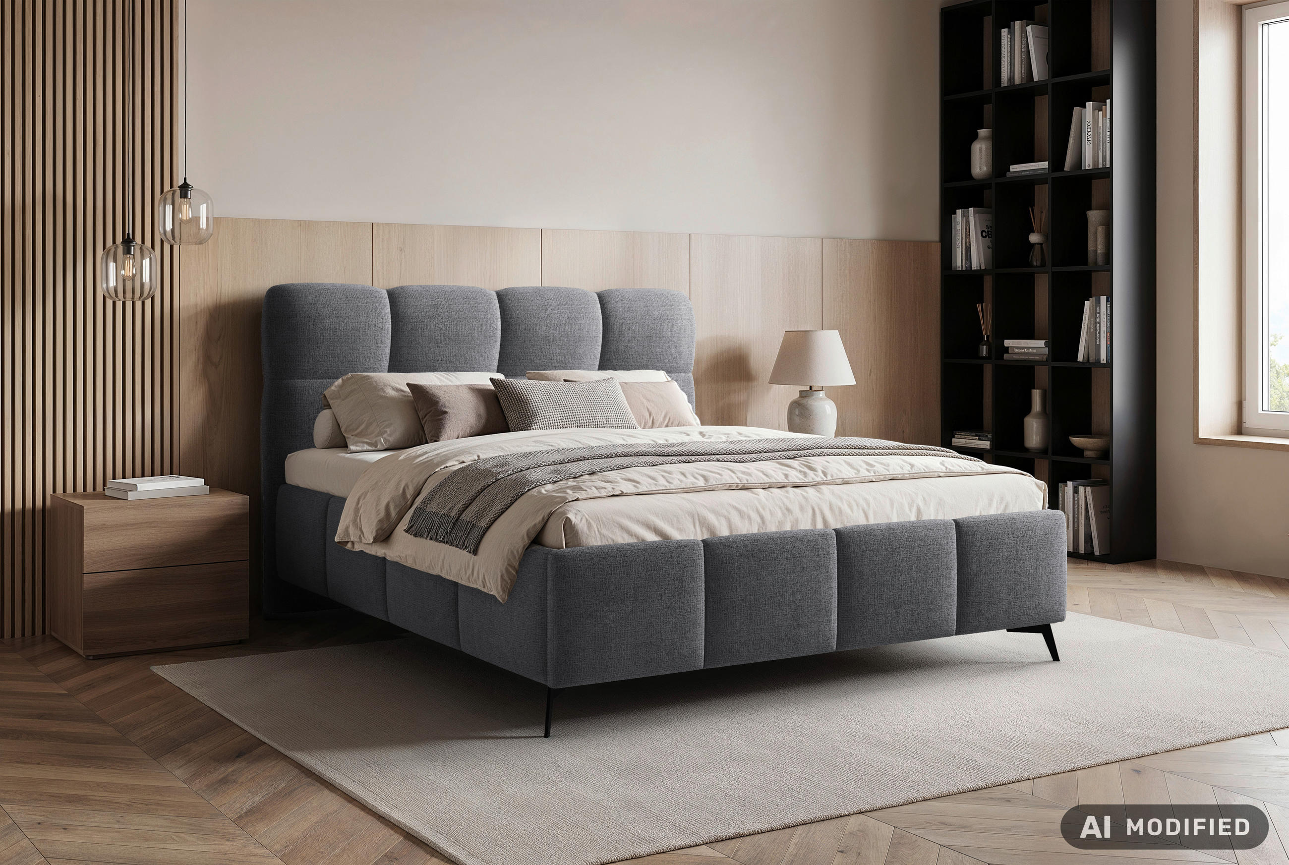 POLSTERBETT 140/200 cm,  in Anthrazit, gepolstertes Kopfteil, Lattenrost,  - Anthrazit/Schwarz, Design, Holz/Textil (140/200cm) - Chameo