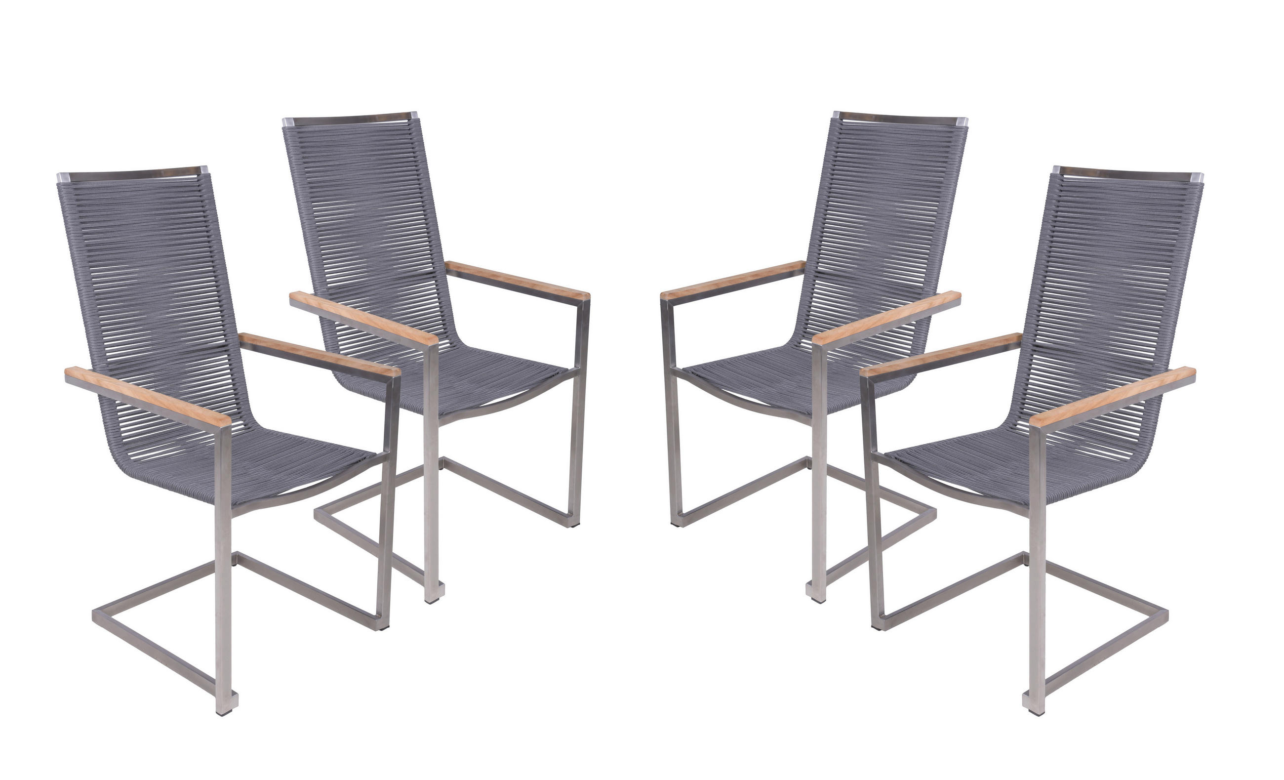 GARTENSTUHL-SET Holz, Metall, Kunststoff Anthrazit, Braun, Silberfarben  - Anthrazit/Silberfarben, Basics, Holz/Kunststoff (61/108/56cm) - Gardenson