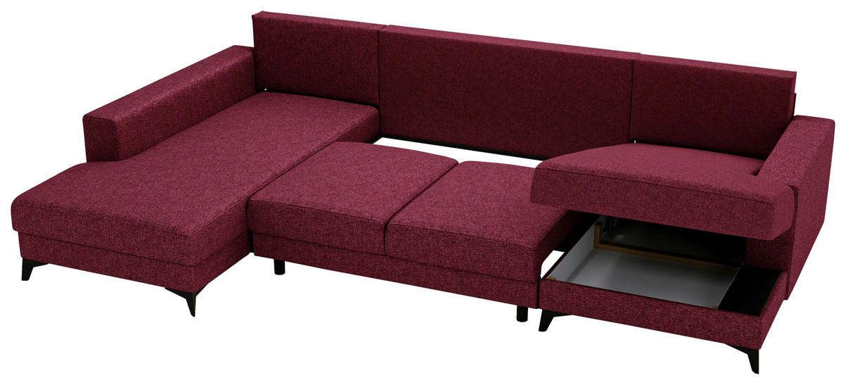 WOHNLANDSCHAFT in Flachgewebe Rot  - Rot/Schwarz, Design, Textil/Metall (190/339/156cm) - Livetastic
