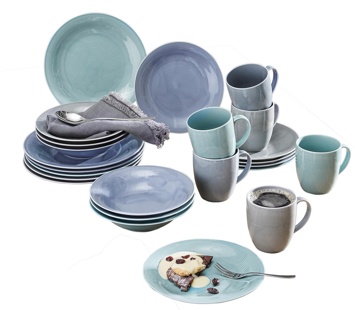 KOMBISERVICE Blau, Grau, Grün Jive 24-teilig 6 Personen  - Blau/Grau, KONVENTIONELL, Keramik - Van Well