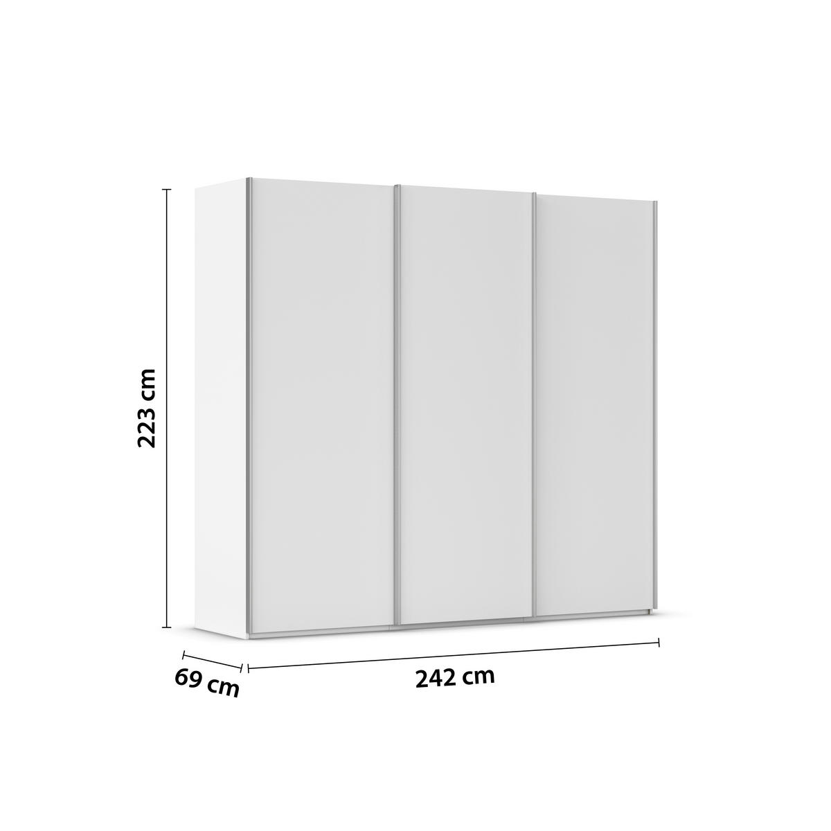 SCHWEBETÜRENSCHRANK 242/223/69 cm,  in Weiß, Alufarben, 3 Tür(en)  - Alufarben/Weiß, Basics, Holzwerkstoff/Metall (242/223/69cm) - Rauch Möbel