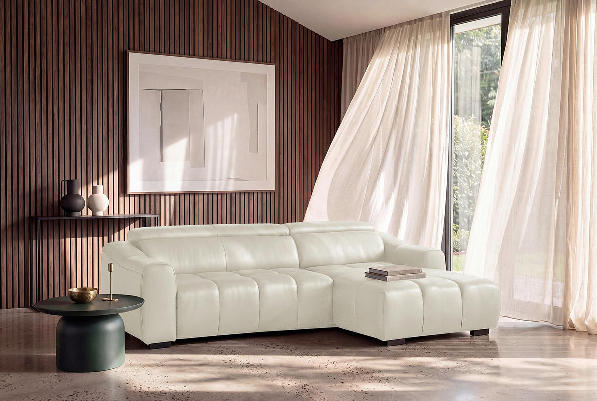 ECKSOFA  Echtleder Creme  - Creme/Schwarz, Design, Leder/Kunststoff (274/177cm) - Livetastic