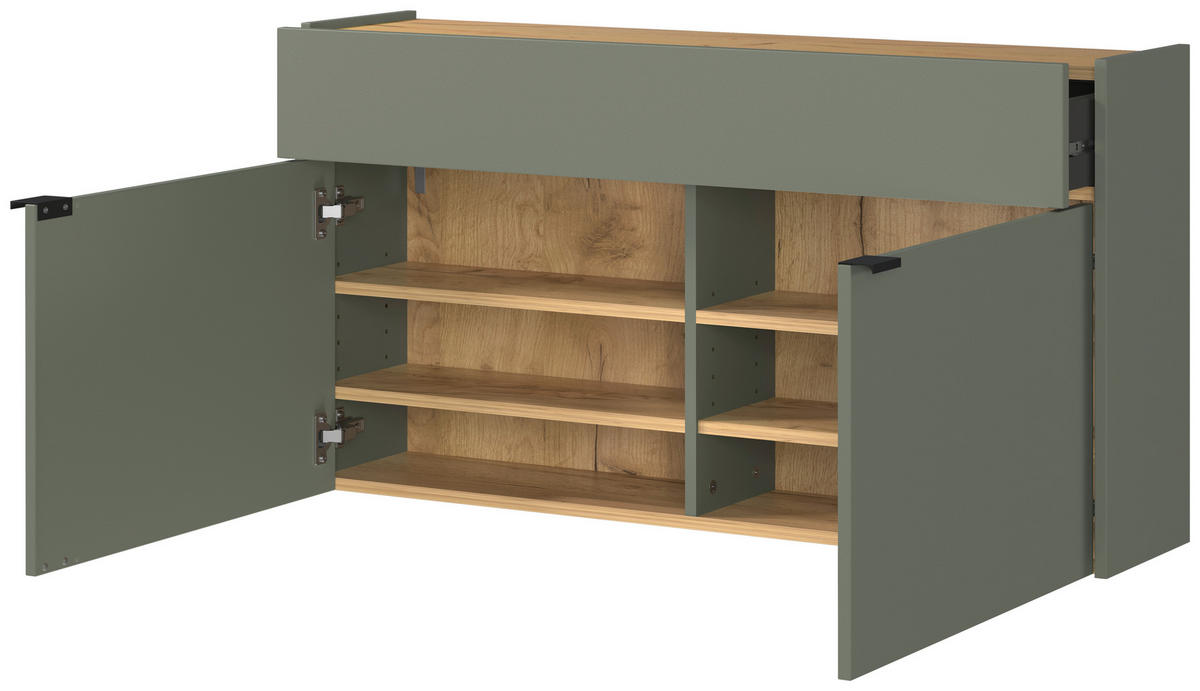 GARDEROBE 3-teilig  in 140/200/22 cm  - Eichefarben/Grün, Design, Glas/Holzwerkstoff (140/200/22cm)