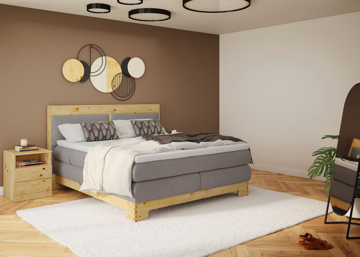 BOXSPRINGBETT 160/200 cm  in Zirbelkieferfarben, Hellgrau  - Zirbelkieferfarben/Hellgrau, Natur, Holz/Textil (160/200cm) - Linea Natura