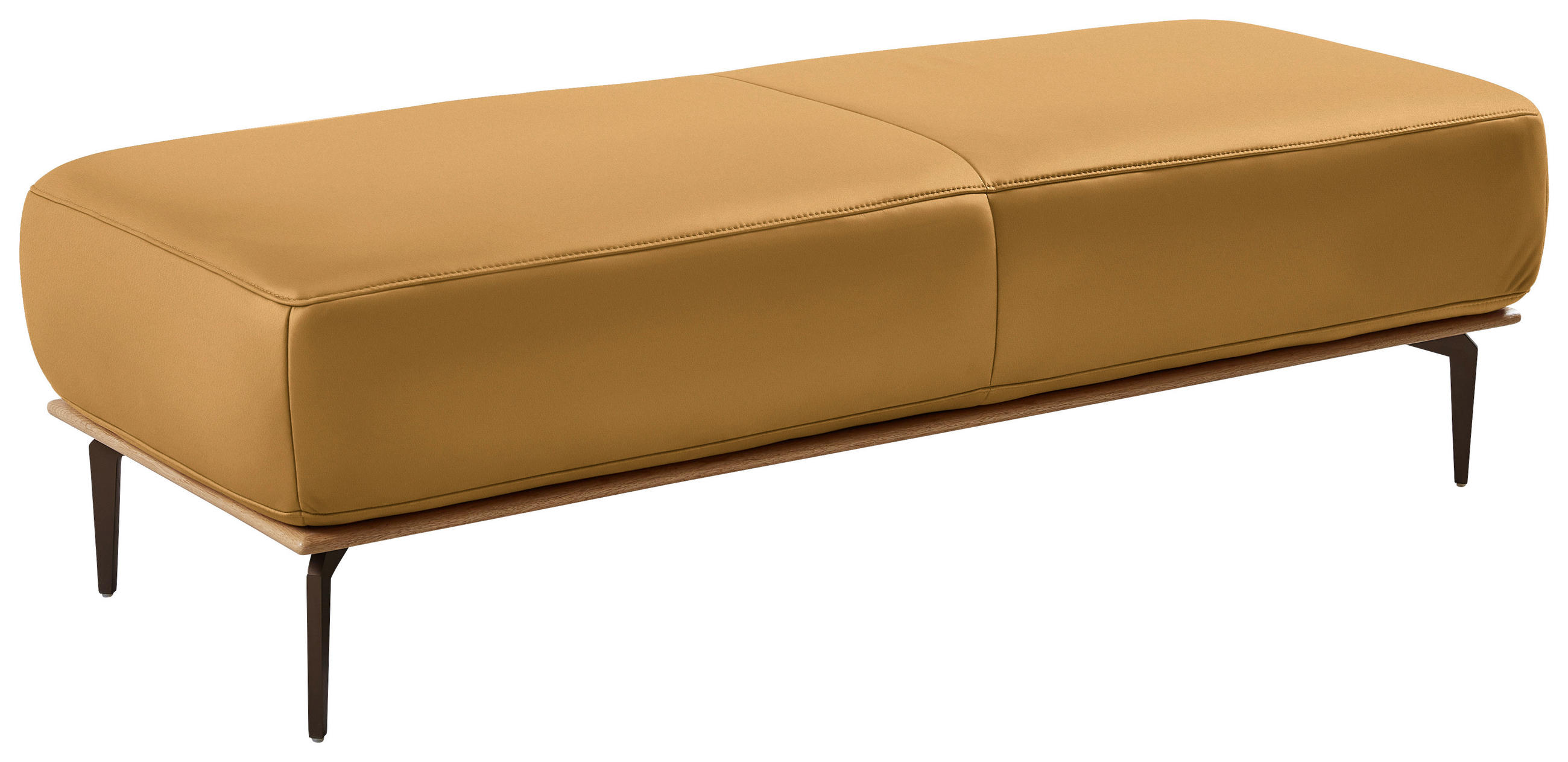 HOCKER in Holz, Leder Currygelb  - Currygelb/Bronzefarben, Design, Leder/Holz (151/44/61cm) - Valnatura