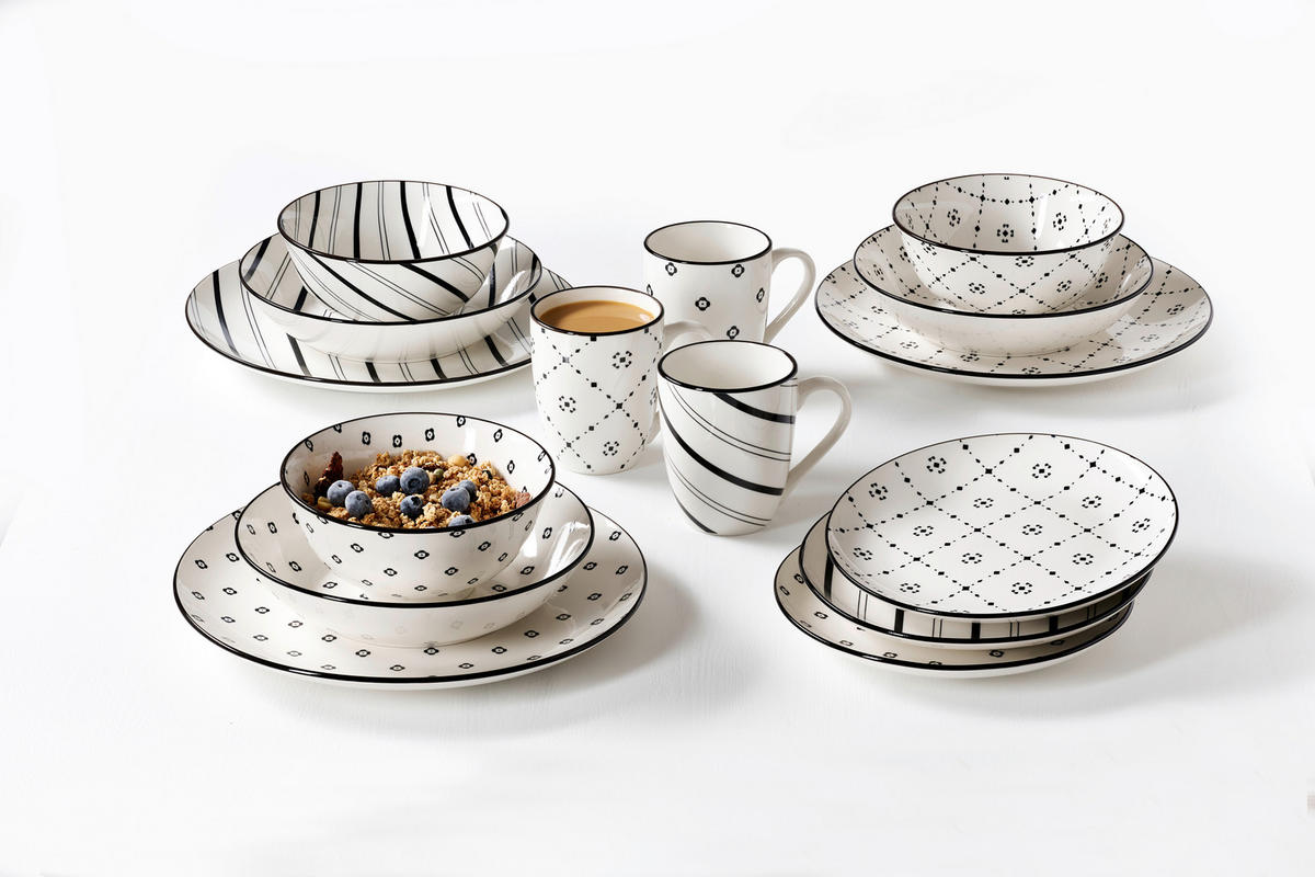 KOMBINOVANÁ SOUPRAVA 30dílné, porcelán keramika  - bílá/černá, Konvenční, keramika (39/29/35cm) - Ritzenhoff Breker
