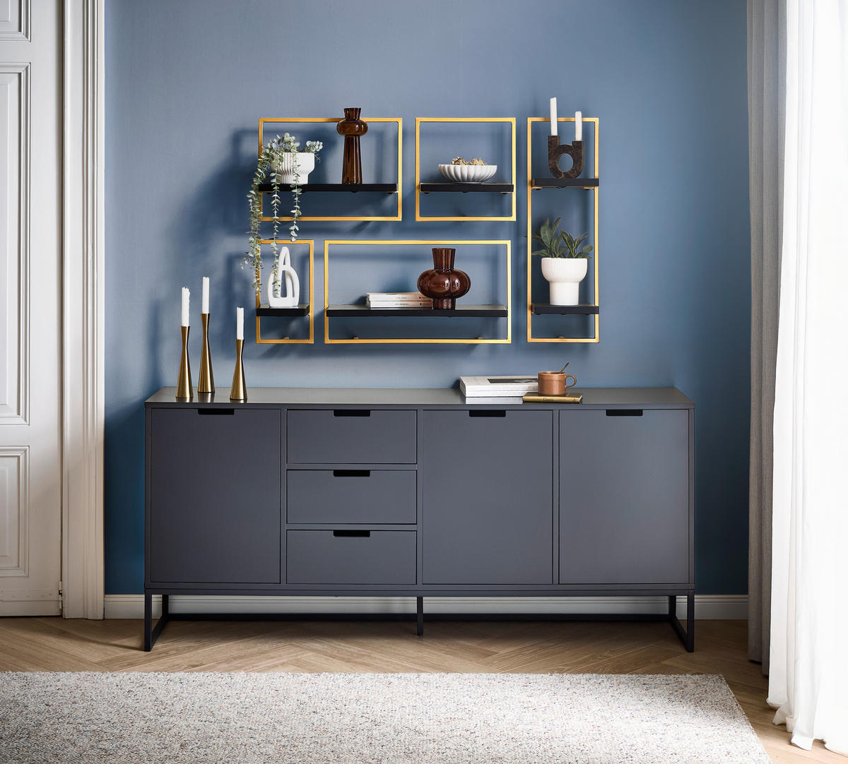 WANDREGAL Akazie massiv Schwarz, Goldfarben  - Goldfarben/Schwarz, Trend, Holz/Metall (25/75/25cm) - Lomoco