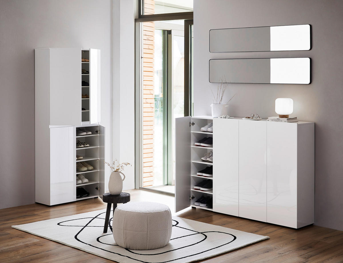 SCHUHSCHRANK Weiß  - Schwarz/Weiß, Design, Holzwerkstoff/Kunststoff (160/115/34cm) - home24