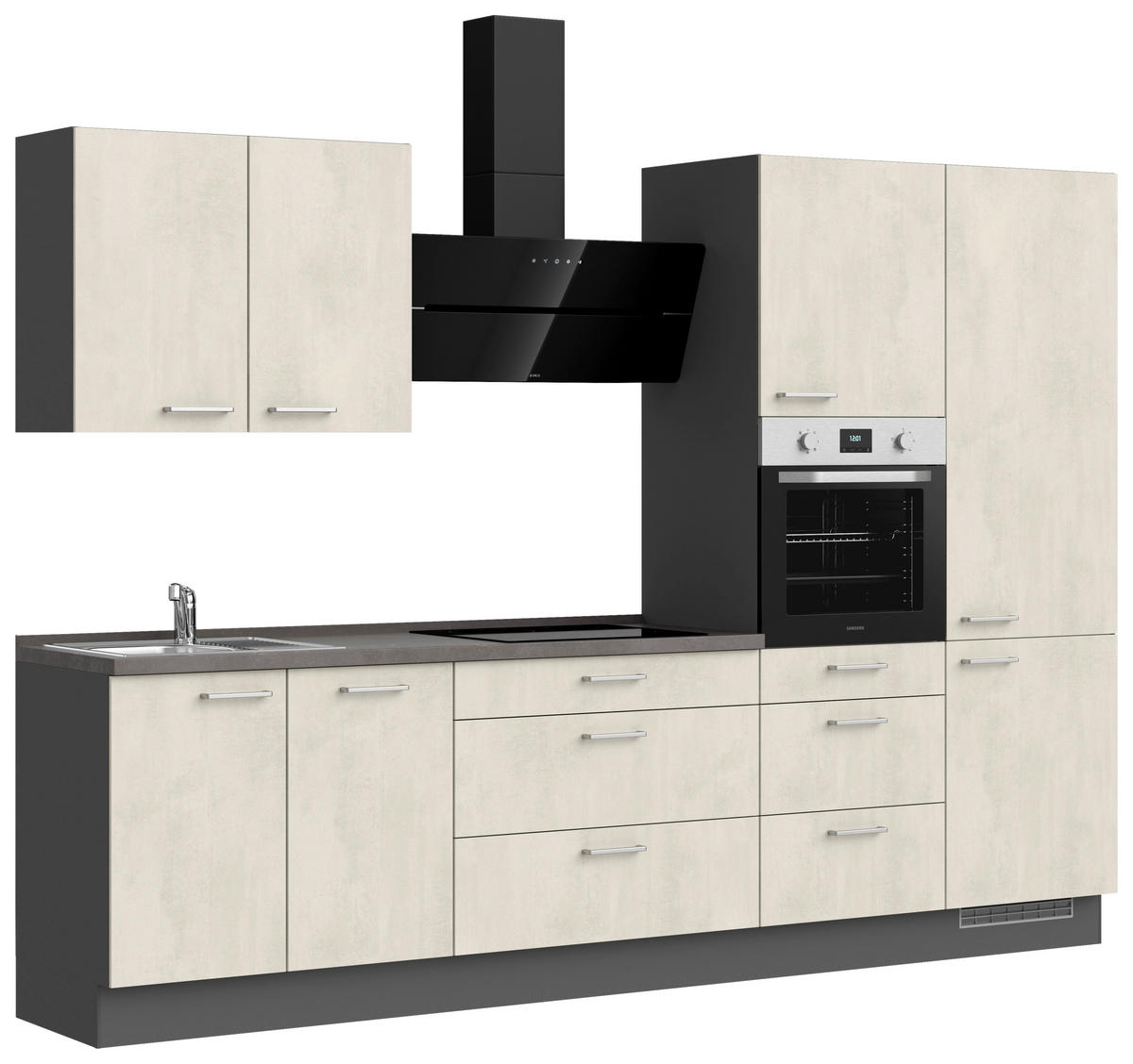 KÜCHENBLOCK Riva 300 cm  in Weiß, Schieferfarben  - Schieferfarben/Edelstahlfarben, MODERN, Holzwerkstoff/Metall (300cm) - Nobilia