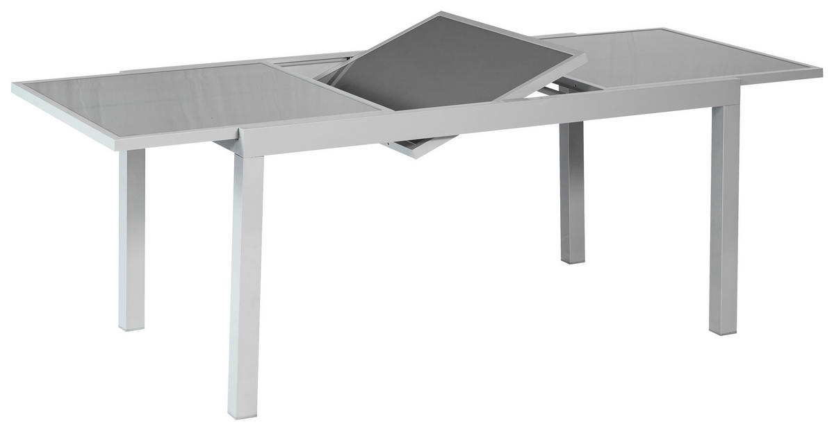 GARTENTISCH Metall, Glas Silberfarben rechteckig  - Silberfarben, KONVENTIONELL, Glas/Metall (160-220/90/75cm) - Gardenson