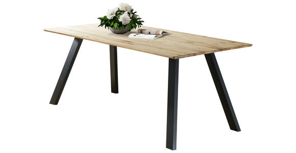 ESSTISCH Eiche massiv rechteckig Schwarz, Eichefarben  - Eichefarben/Schwarz, LIFESTYLE, Holz/Metall (200/100/75cm) - Linea Natura