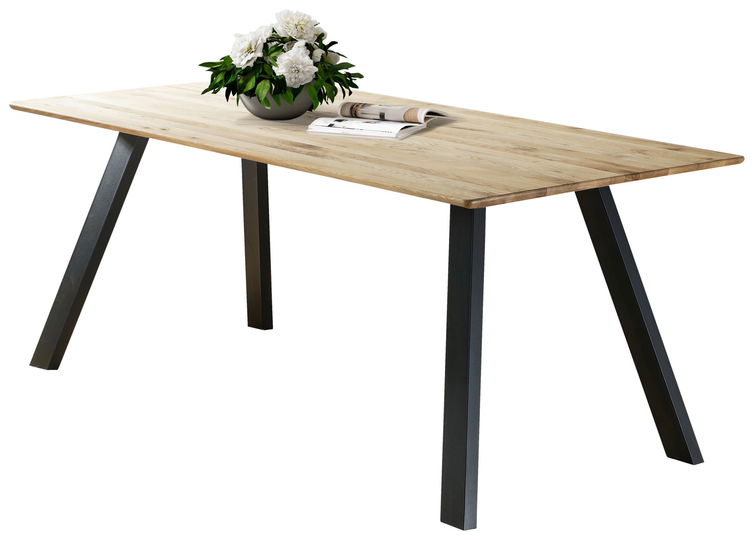 ESSTISCH Eiche massiv rechteckig Schwarz, Eichefarben  - Eichefarben/Schwarz, LIFESTYLE, Holz/Metall (160/90/75cm) - Linea Natura