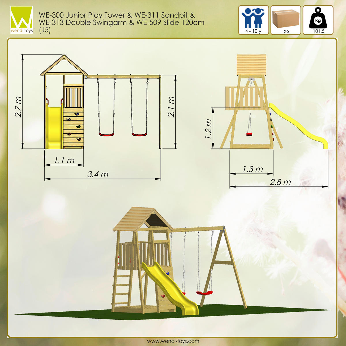 SPIELTURM 340/270/280 cm  - Gelb/Naturfarben, KONVENTIONELL, Holz (340/270/280cm)