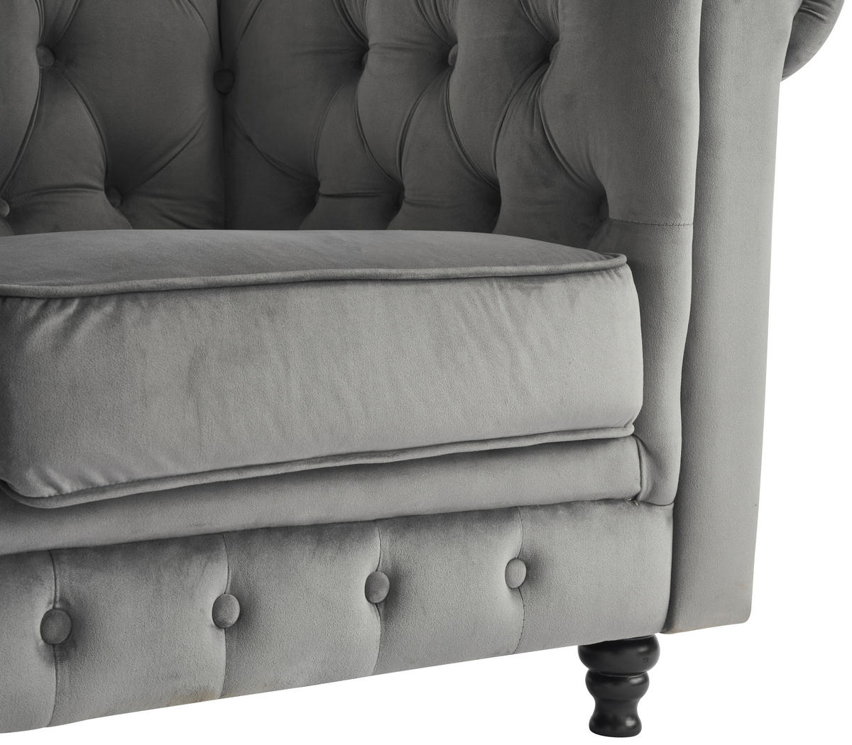 ZOFA CHESTERFIELD,  siva, črna les, tekstil  - siva/črna, Trend, tekstil/les (165/73/87cm) - Xora
