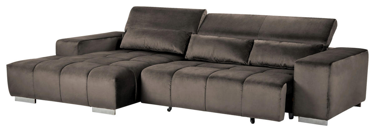 ECKSOFA in Velours Silberfarben  - Silberfarben, Konventionell, Textil/Metall (186/307cm) - Livetastic