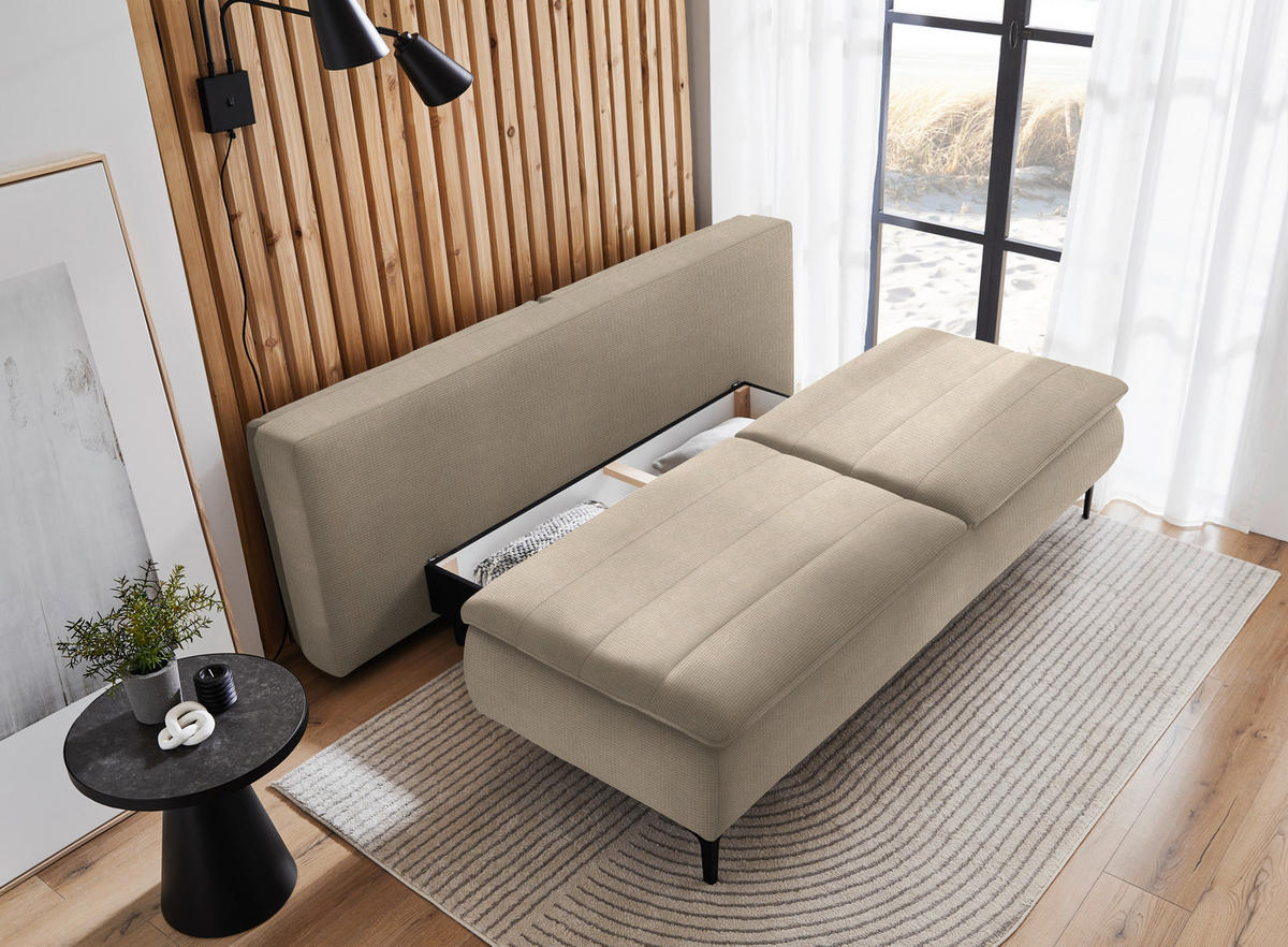 BOXSPRINGSOFA in Flachgewebe Hellbraun  - Hellbraun/Schwarz, Konventionell, Textil/Metall (204/93/100cm) - Livetastic