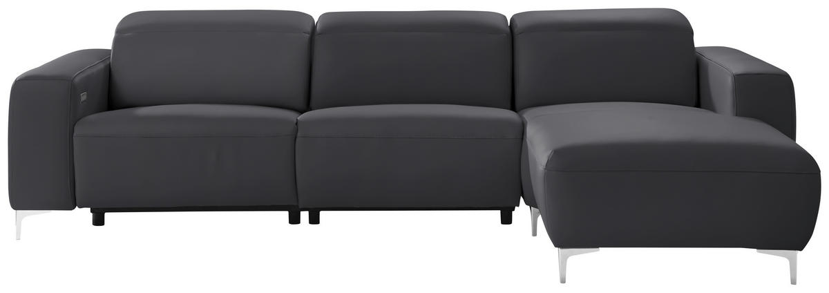 ECKSOFA in Echtleder Dunkelgrau, Fango  292/177 cm  - Chromfarben/Fango, Design, Leder/Metall (292/177cm) - Pure Home Lifestyle