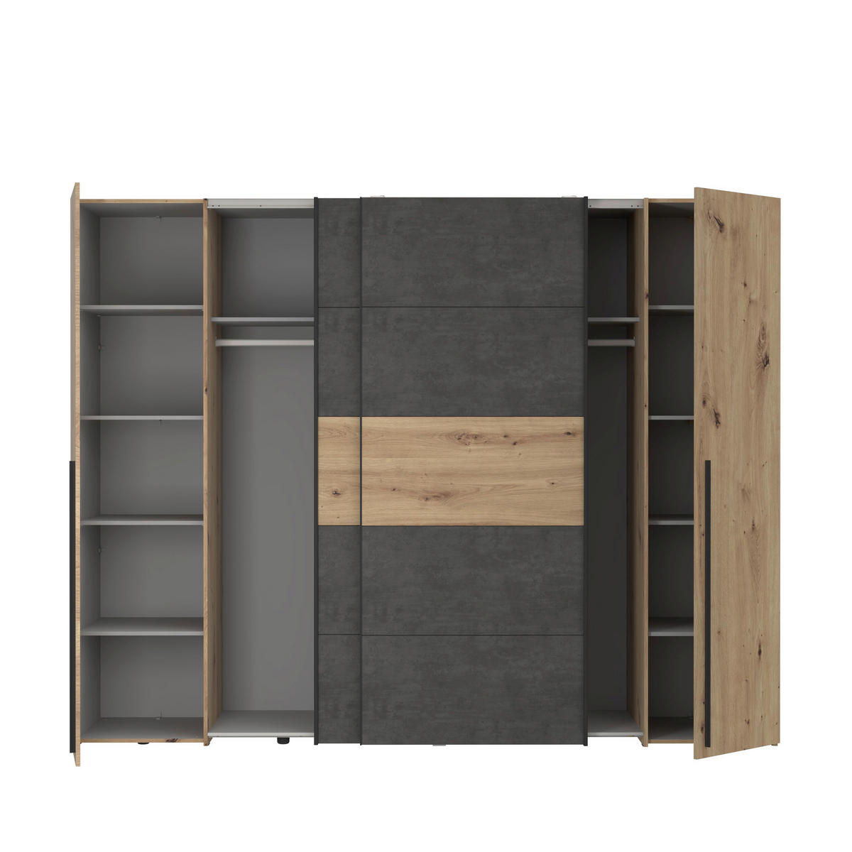KLEIDERSCHRANK 270/210/61 cm 4-türig Eichefarben, Dunkelgrau  - Dunkelgrau/Eichefarben, MODERN, Holzwerkstoff/Kunststoff (270/210/61cm) - MID.YOU
