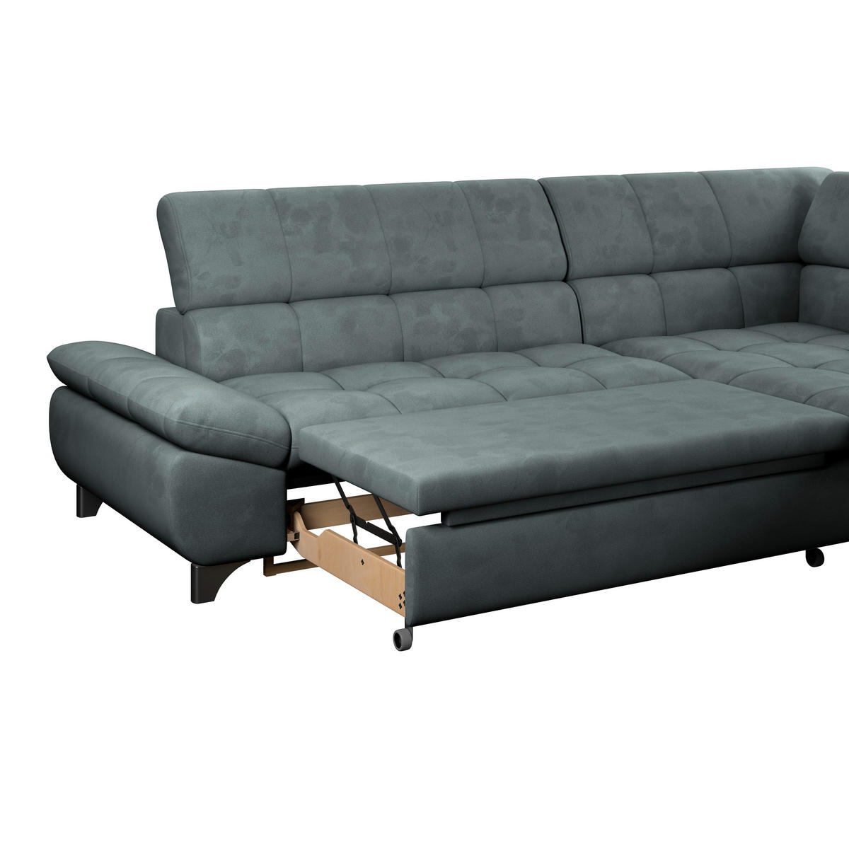 ECKSOFA Graublau Chenille  - Chromfarben/Graublau, KONVENTIONELL, Textil/Metall (312/234cm) - Livetastic