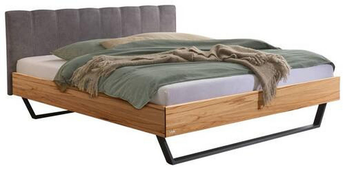 BETT 140/200 cm  in Anthrazit, Buchefarben  - Anthrazit/Buchefarben, KONVENTIONELL, Holz/Textil (140/200cm) - Hasena