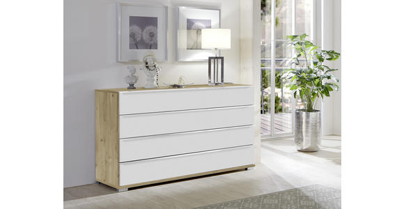 SIDEBOARD Weiß, Eiche Bianco  - Chromfarben/Eiche Bianco, Basics, Glas/Holzwerkstoff (149/82/42cm) - Venda