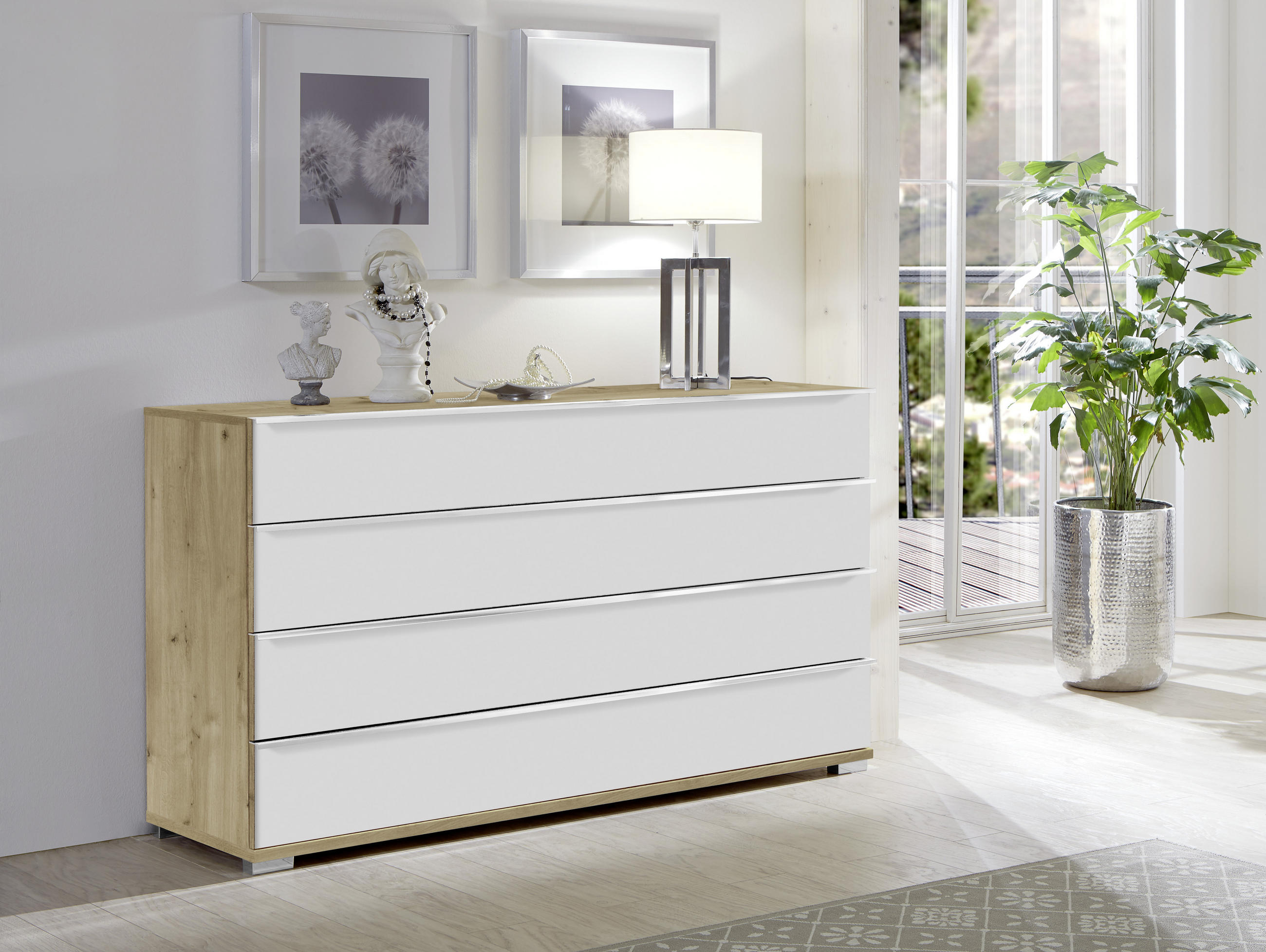 SIDEBOARD  in 149/82/42 cm  - Chromfarben/Eiche Bianco, Basics, Glas/Holzwerkstoff (149/82/42cm) - Venda