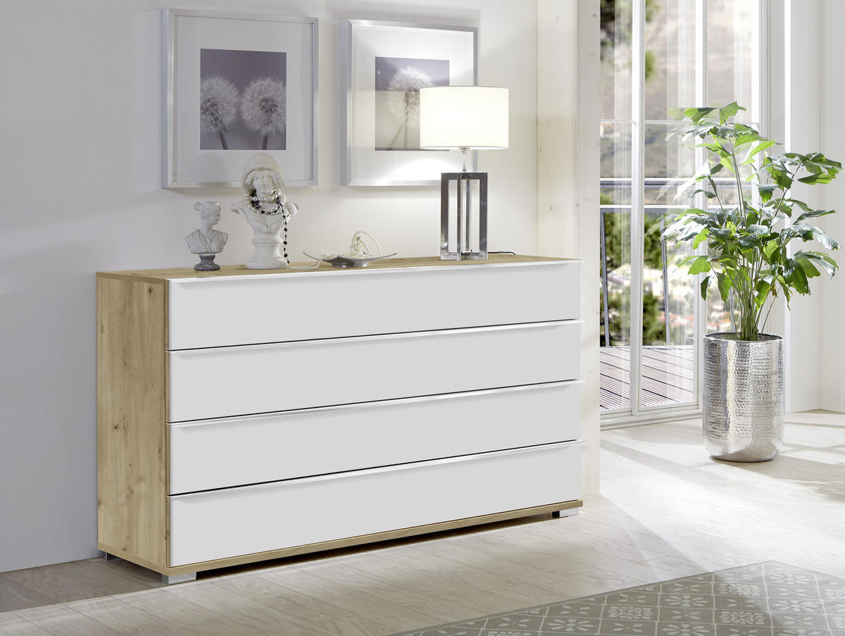 SIDEBOARD  in 149/82/42 cm  - Chromfarben/Eiche Bianco, Basics, Glas/Holzwerkstoff (149/82/42cm) - Venda