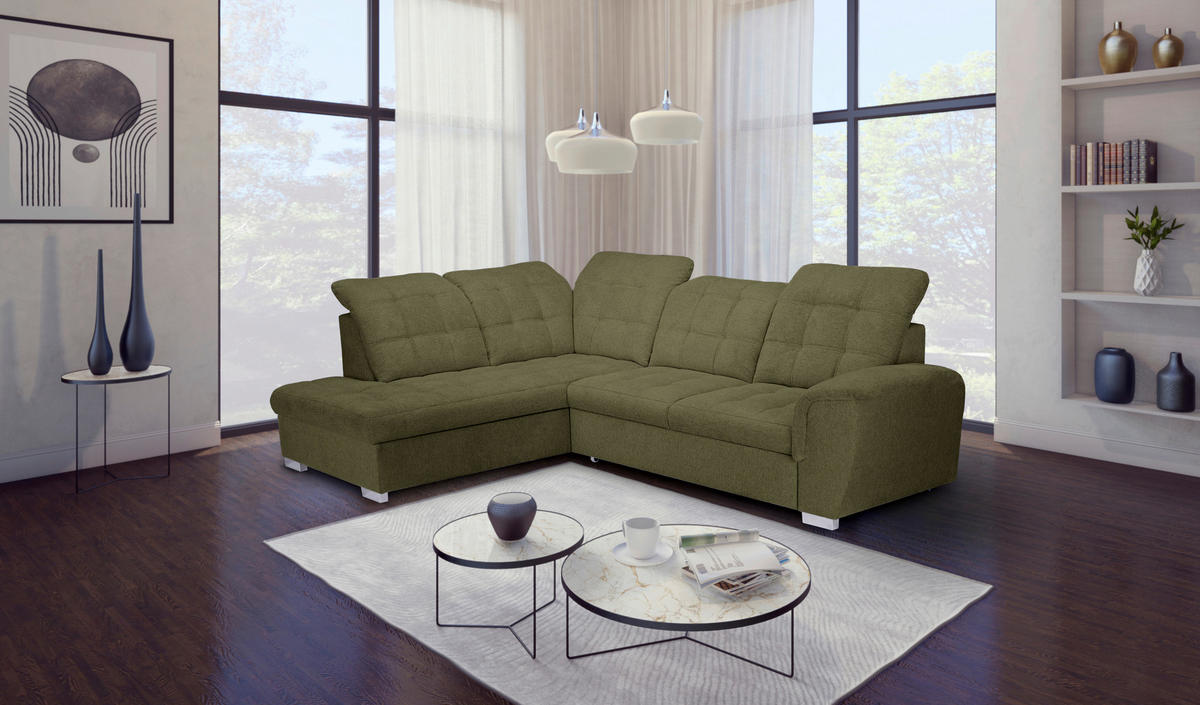 ECKSOFA Olivgrün Chenille  - Chromfarben/Olivgrün, KONVENTIONELL, Kunststoff/Textil (205/260cm) - Carryhome
