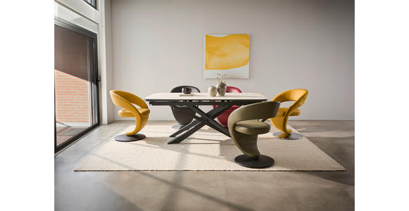 STUHL in Stahl Flachgewebe Echtleder pigmentiert Metall, Textil, Leder - Edelstahlfarben/Gelb, Design, Leder/Textil (62/86/61cm) - Moderano