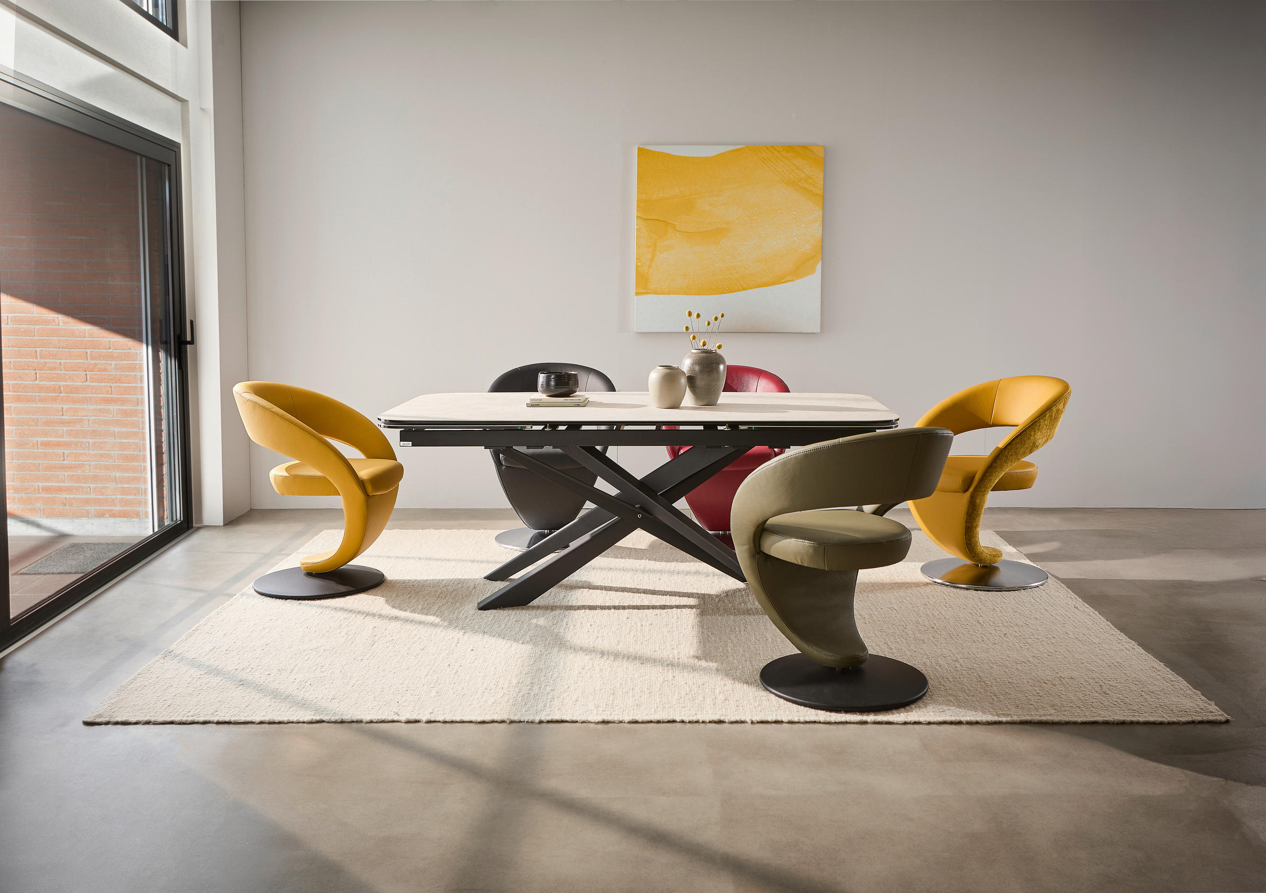 STUHL Echtleder Schwarz, Edelstahlfarben  - Edelstahlfarben/Schwarz, Design, Leder/Metall (62/86/61cm) - Moderano