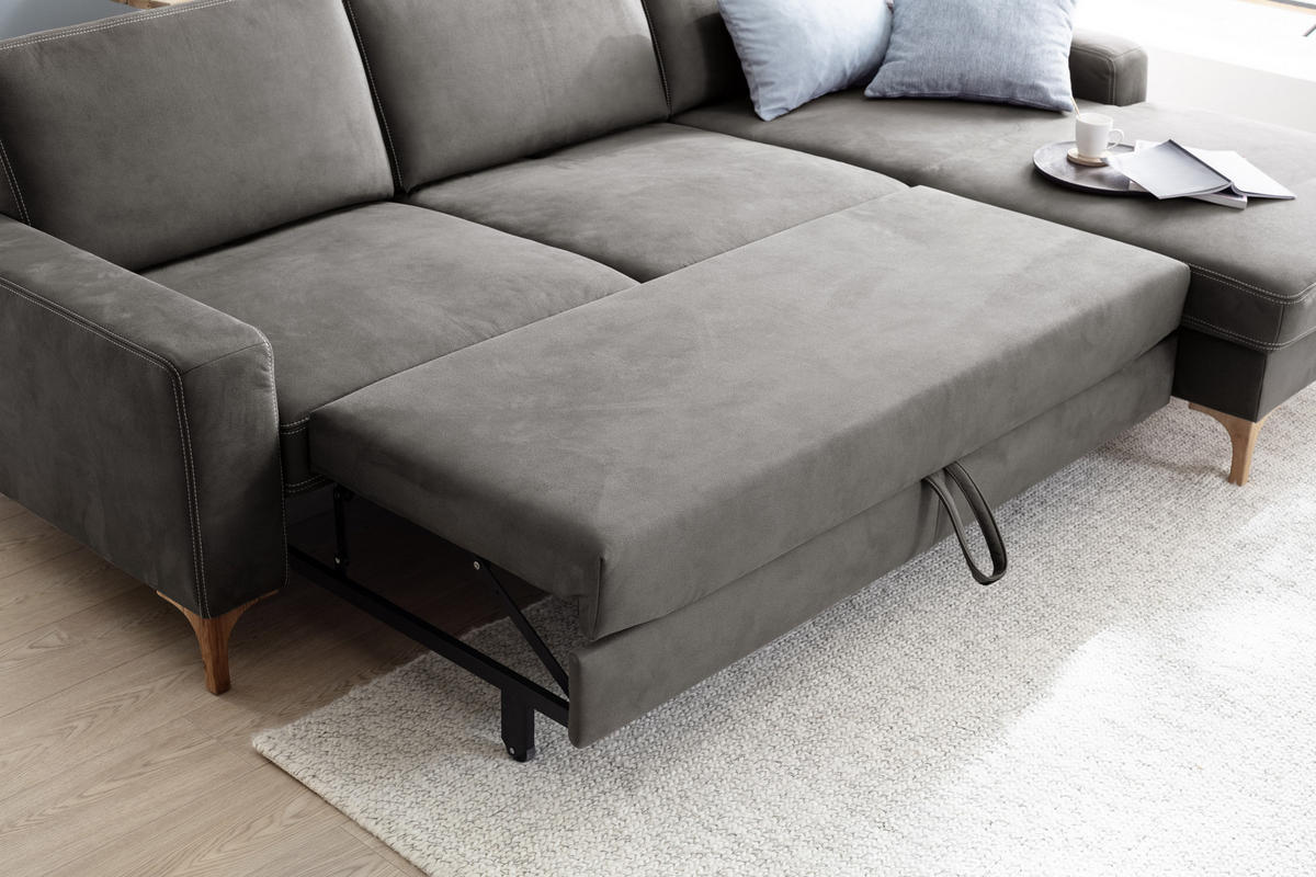 ECKSOFA in Mikrofaser Anthrazit  - Anthrazit/Beige, Design, Holz/Textil (185/276cm) - Pure Home Lifestyle