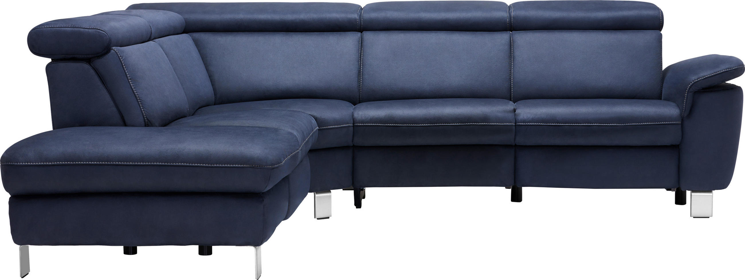ECKSOFA in Flachgewebe, Mikrofaser Dunkelblau  - Beige/Alufarben, Design, Textil/Metall (239/271cm) - Cantus