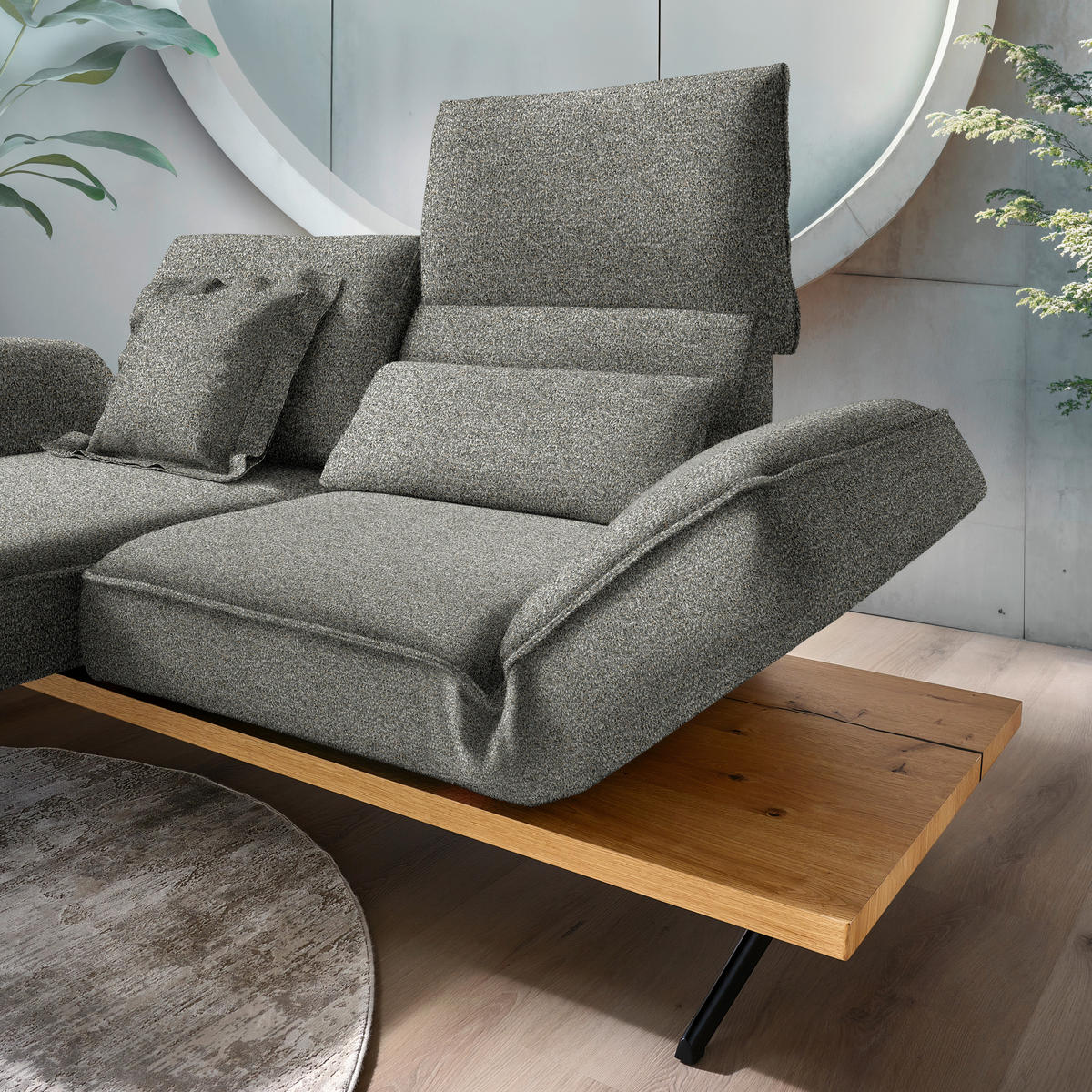 ECKSOFA  in Chenille Graubraun  132/240 cm  - Graubraun/Schwarz, Design, Holz/Textil (132/240cm) - Koinor