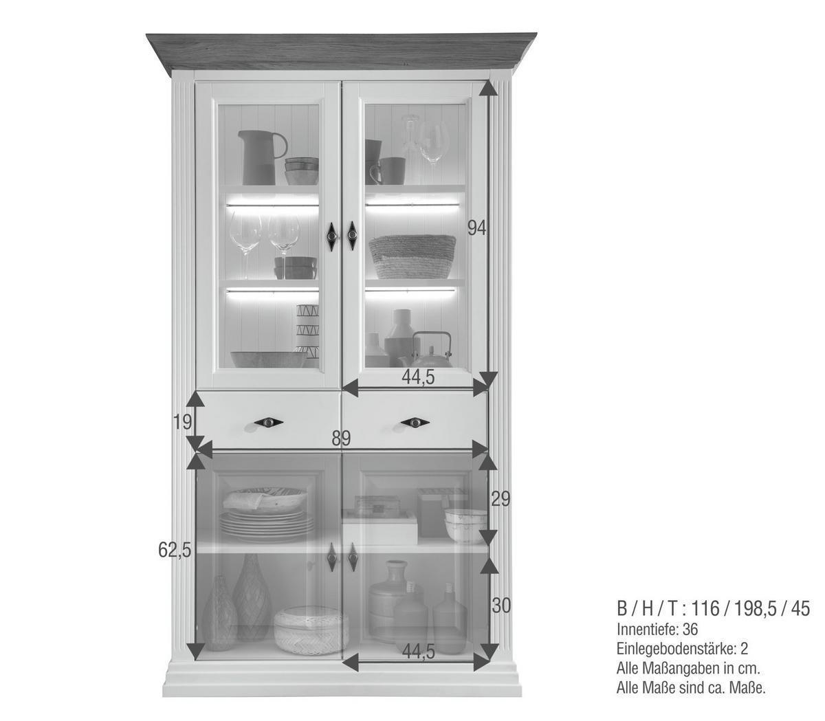 VITRINE WZ-0622 in massiv Kiefer Weiß  - Weiß, Design, Glas/Holz (116/199/45cm) - Livetastic