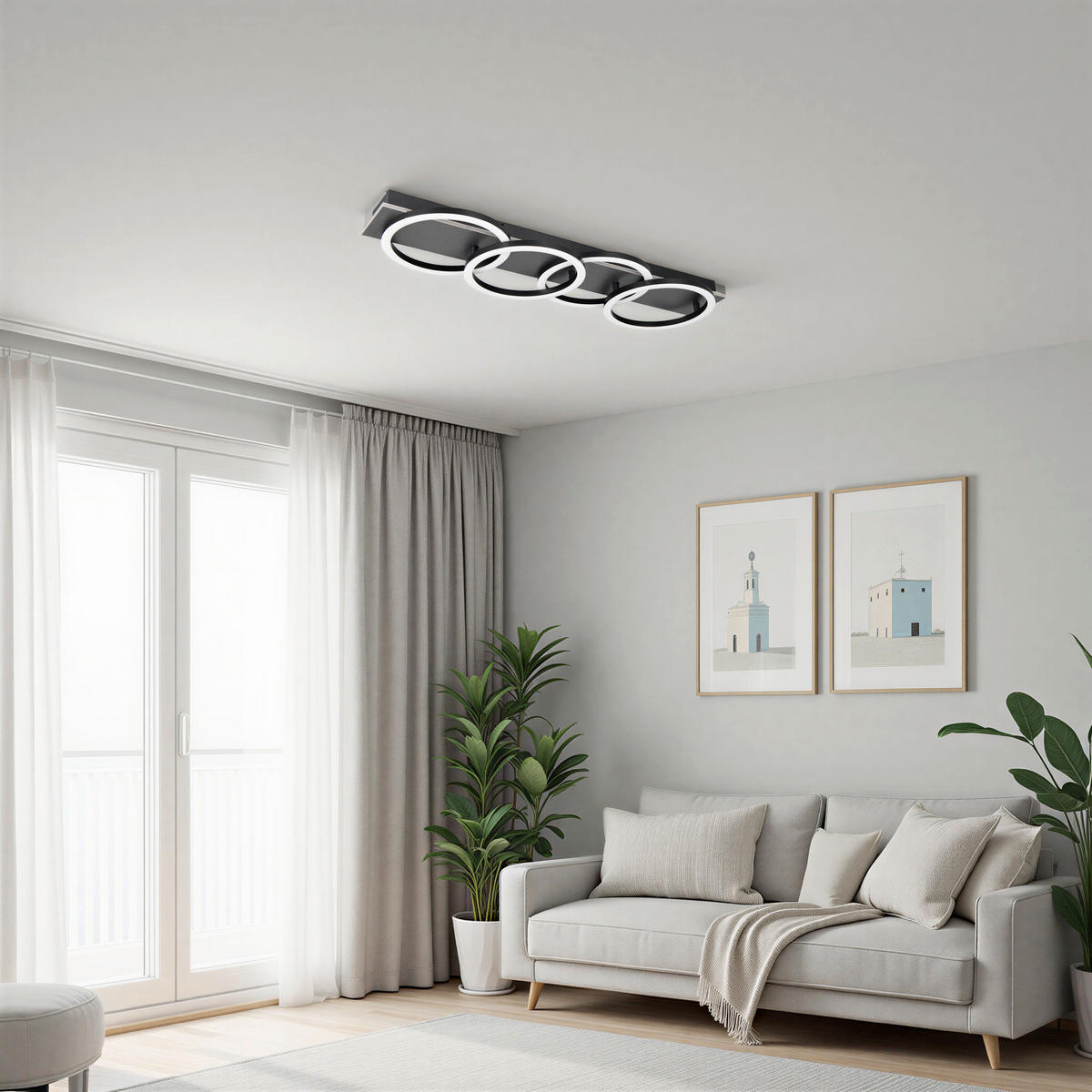 STROPNÉ LED SVIETIDLO, 76/23/8 cm - čierna, Basics, kov/kompozitné drevo (76/23/8cm) - Novel