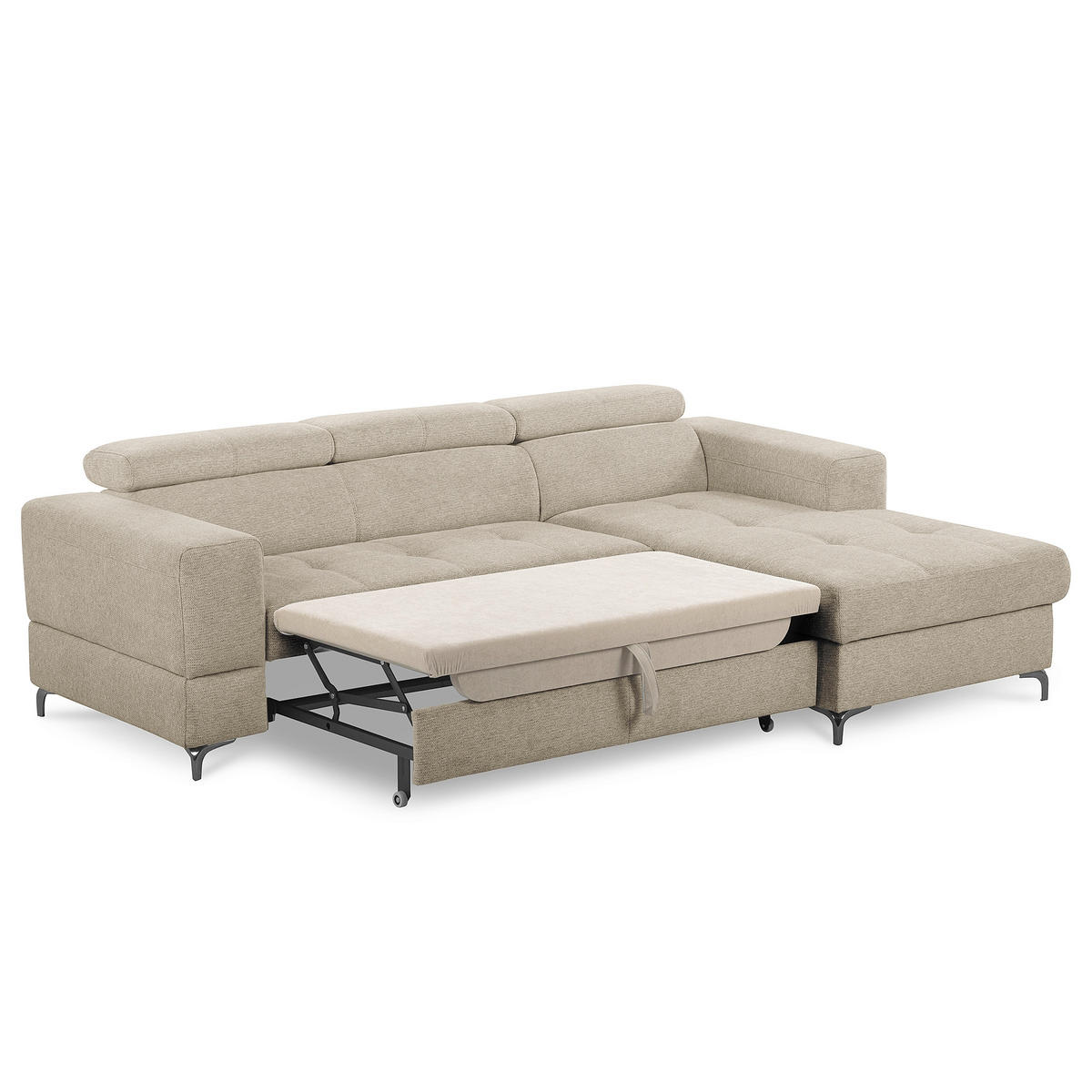 ECKSOFA TORINO Taupe Chenille Bettkasten, Kopfteilverstellung  - Taupe/Schwarzchrom, Design, Textil/Metall (247/173cm) - Livetastic